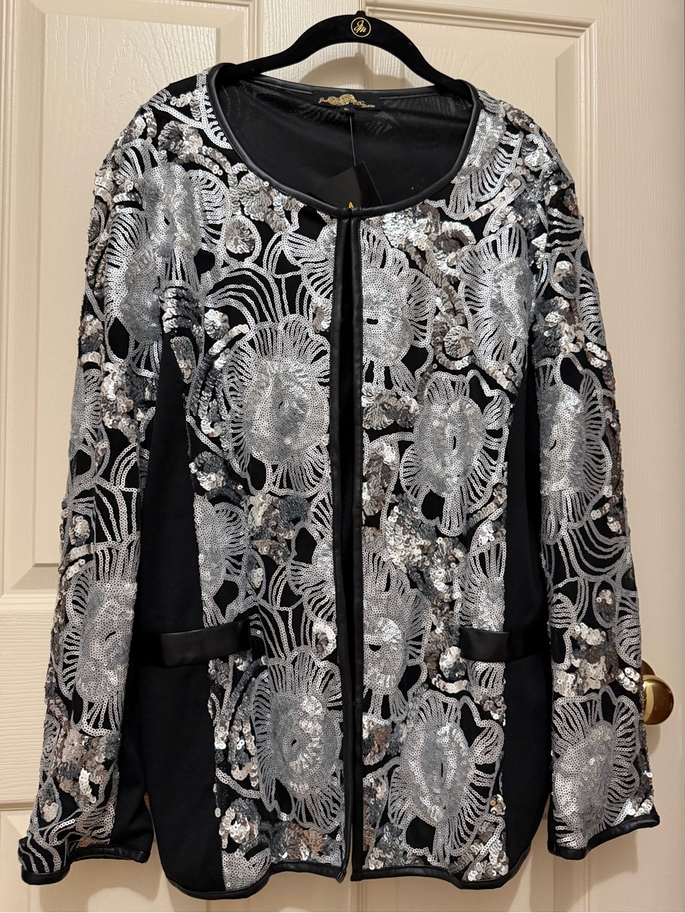 Joan Boyce Black Jacket with Silver Sequin Floral Motif